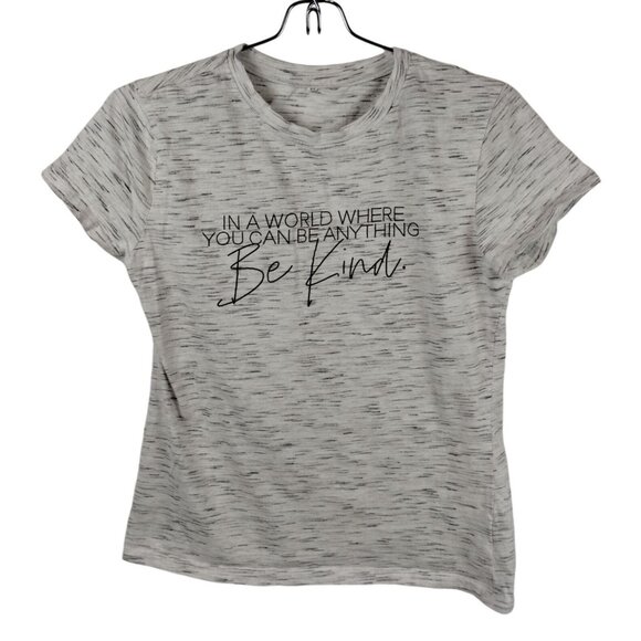 Junior Misses Medium Graphic Tee With "Be Kind" Quote In Heathered White - Picture 1 of 7